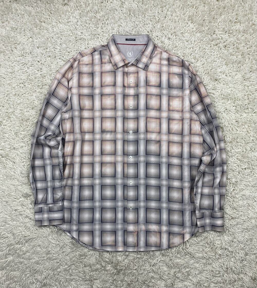 Bugatchi Classic Fit Shirt Mens Large Multicolor Plaid Long Sleeve Button Up